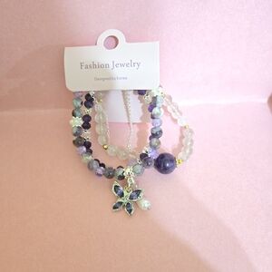 Fashion Jewelry Lavender and Silver Charm Bracelet Set